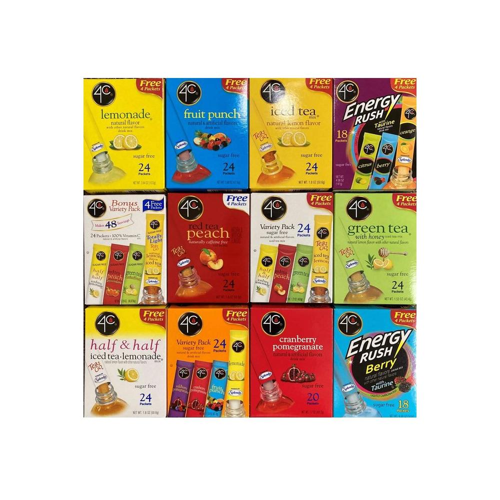 4C Totally Light Tea 2 Go Bonus Variety Pack Ice Tea Mix 24Count Boxes Pack of 3 - Whlsome - TEA