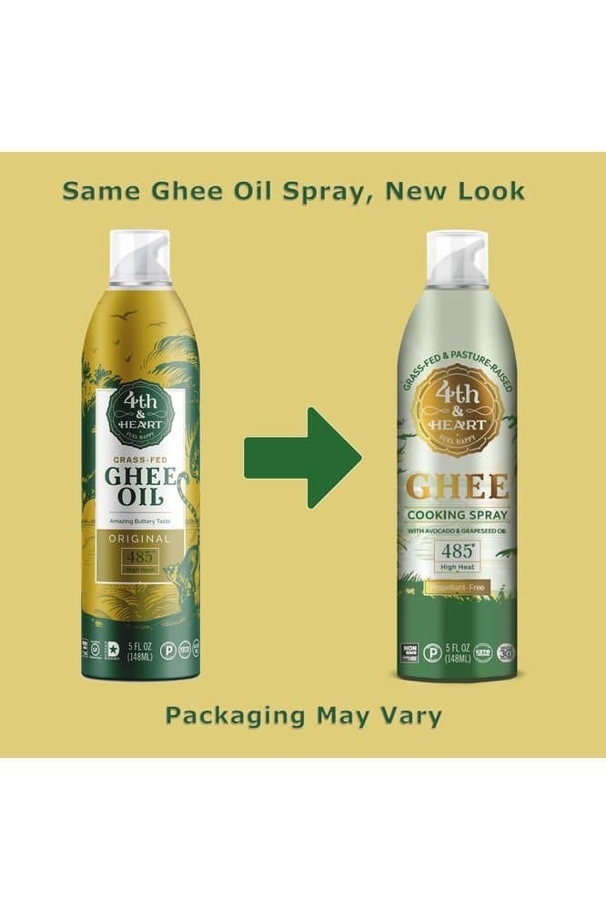 4th & Heart Original Ghee Oil Cooking Spray, 5 Ounce, Non - Stick High Heat Blend of Grass - fed Ghee, Avocado, and Grapeseed Oils, Keto, Pasture Raised, Lactose Free, Certified Paleo - Whlsome - Cooking Oils