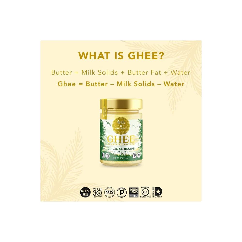 4th &amp; Heart Original Grass - Fed Ghee, 9 Ounce, Keto, Pasture Raised, Lactose and Casein Free, Certified Paleo - Whlsome - Ghee