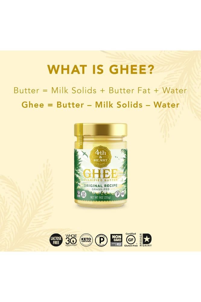 4th & Heart Original Grass - Fed Ghee, 9 Ounce, Keto, Pasture Raised, Lactose and Casein Free, Certified Paleo - Whlsome - Ghee