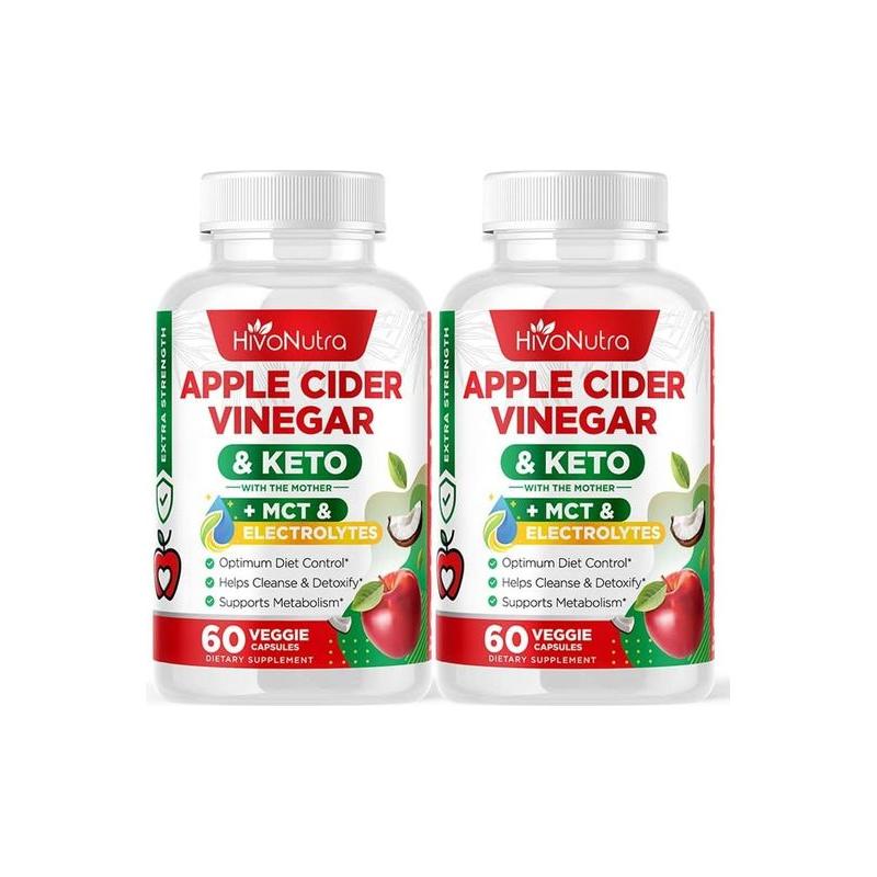 4X Strength Apple Cider Vinegar Capsules + Keto & MCT Oil - 120 Count - Whlsome - Detox & Cleanse