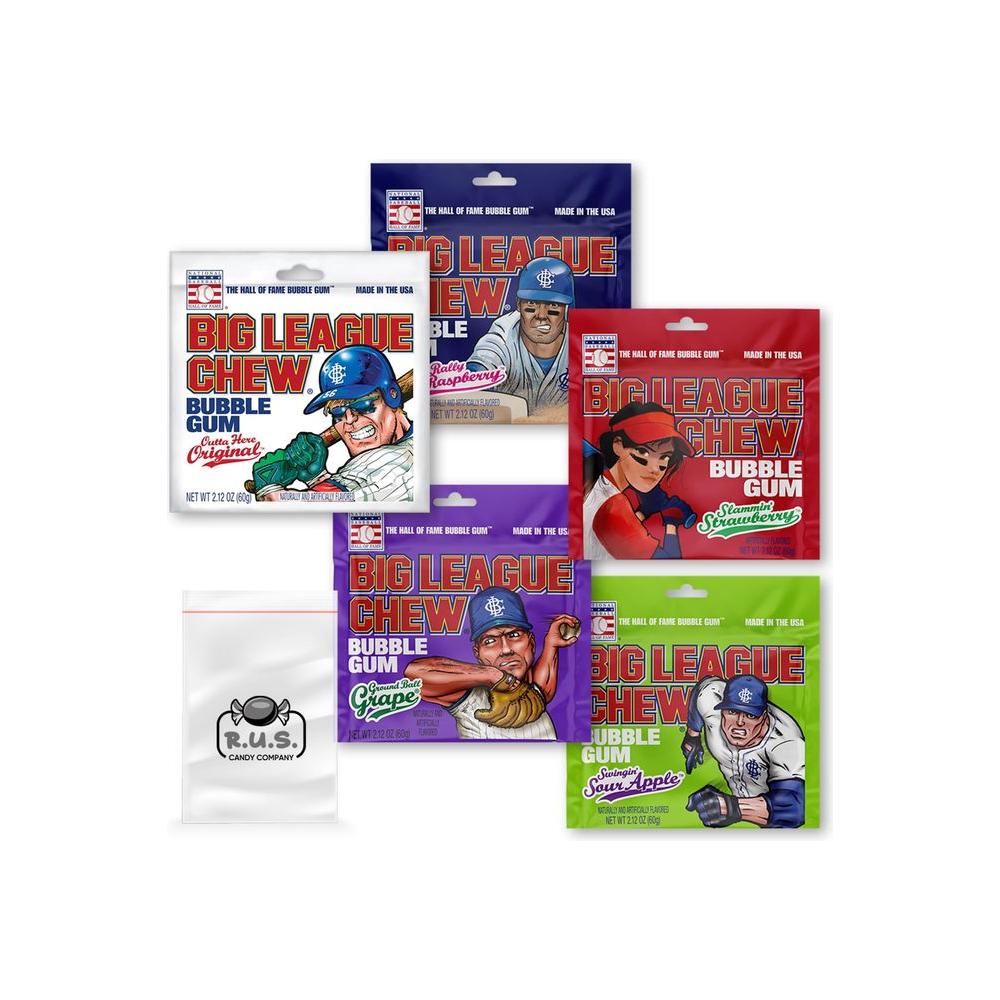 5 Flavor Variety Pack of Big League Chew Outta Here Original Flavored Big Rally Blue Raspberry Slammin Strawberry Swingin Sour Apple Ground Ball Grape Shredded Bubble Gum 212oz each - Whlsome - Chewing & Bubble Gum