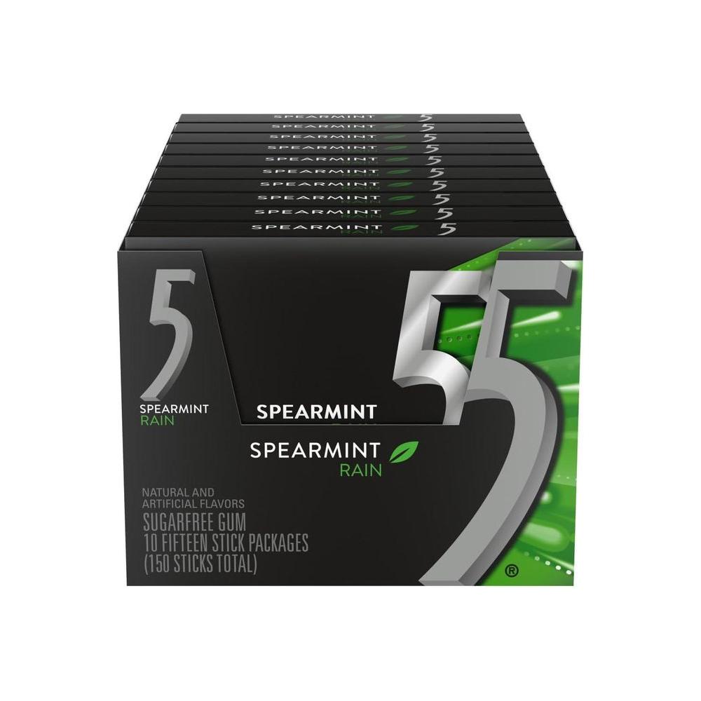 5 Gum Spearmint Rain Sugarfree Gum, 15 Piece (10 pack) - Whlsome - Chewing &amp; Bubble Gum