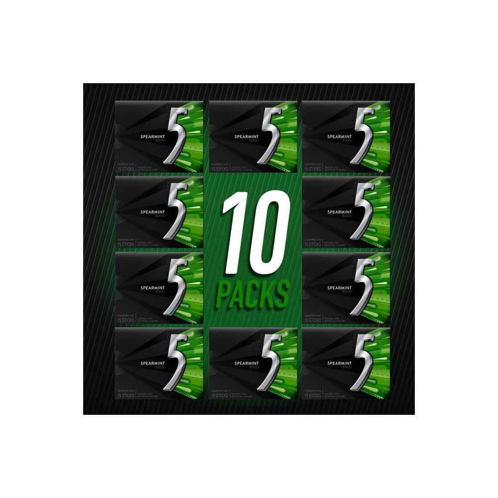 5 Gum Spearmint Rain Sugarfree Gum, 15 Piece (10 pack) - Whlsome - Chewing & Bubble Gum