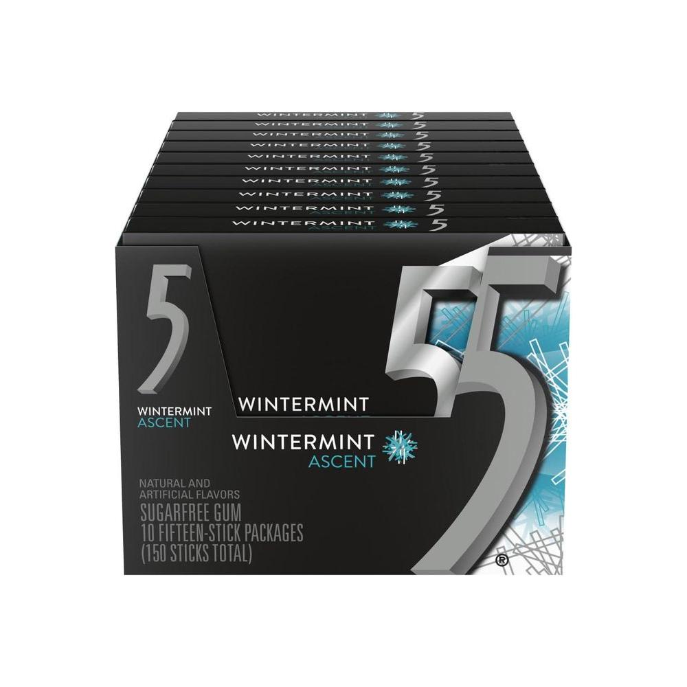 5 Gum Winter - Mint Ascent Sugar - Free Gum, 15 Count (Pack of 10) - Whlsome - Chewing & Bubble Gum