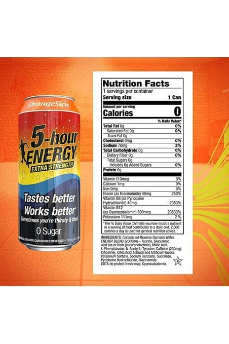 5 - hour ENERGY Extra Strength Energy Drink - 16 oz. Cans - 12 Count - Whlsome - Sports Nutrition