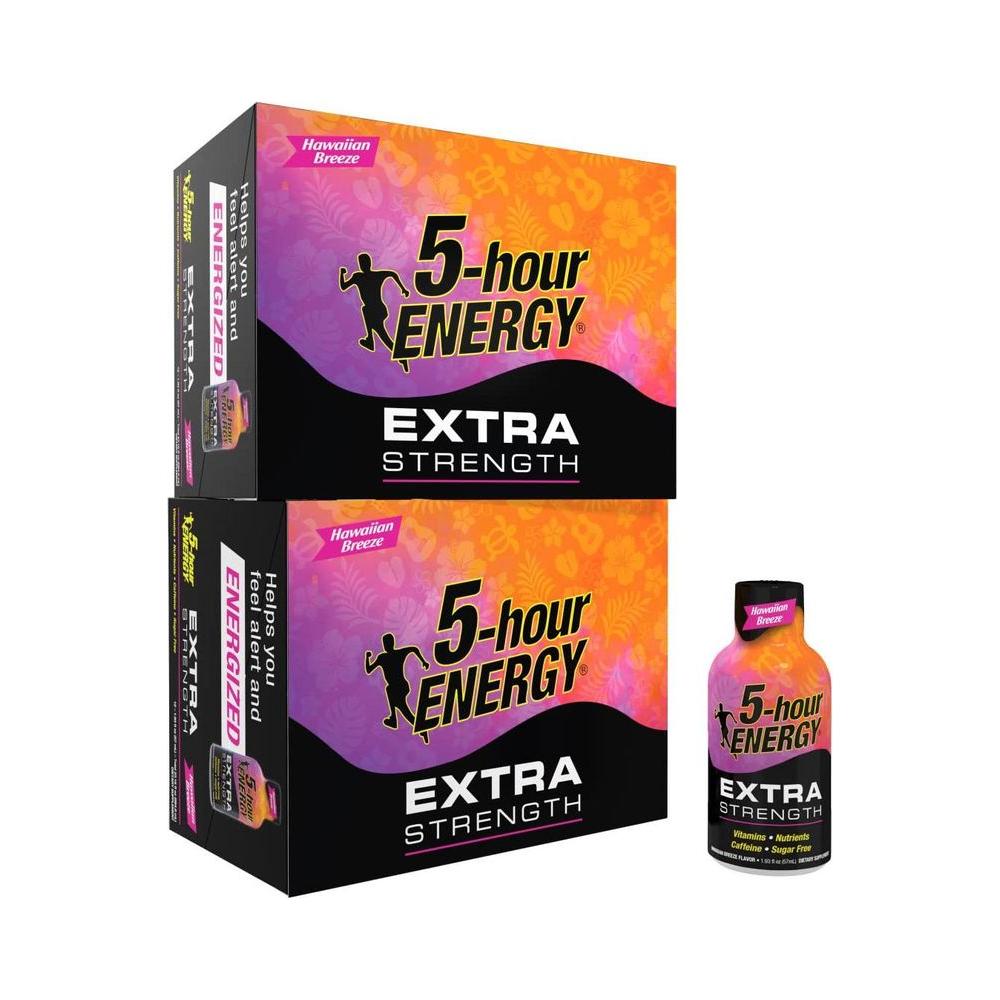 5 - hour ENERGY Extra Strength Energy Shot | Hawaiian Breeze Flavor | 1.93 oz. | 24 Count | Sugar - Free &amp; Zero Calories | B - Vitamins &amp; Amino Acids | 230mg Caffeinated Energy Shot | Dietary Supplement - Whlsome - Sports Nutrition