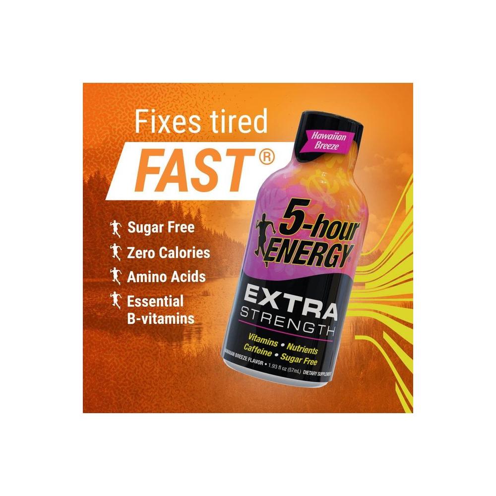 5 - hour ENERGY Extra Strength Energy Shot | Hawaiian Breeze Flavor | 1.93 oz. | 24 Count | Sugar - Free &amp; Zero Calories | B - Vitamins &amp; Amino Acids | 230mg Caffeinated Energy Shot | Dietary Supplement - Whlsome - Sports Nutrition