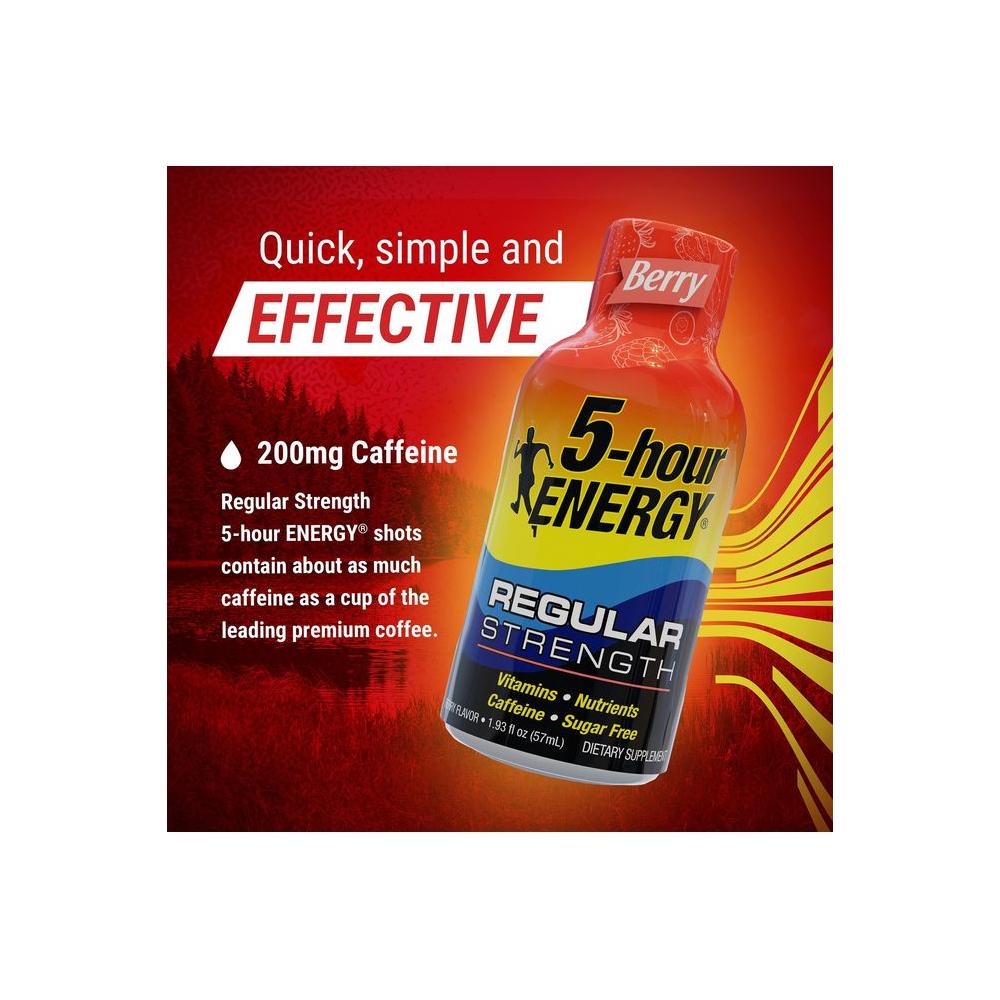 5 - Hour ENERGY Shots Regular Strength | Berry Flavor | 1.93 oz. 30 Count | Sugar Free 4 Calories | Amino Acids and Essential B Vitamins | Dietary Supplement | Feel Alert and Energized - Whlsome - Sports Nutrition