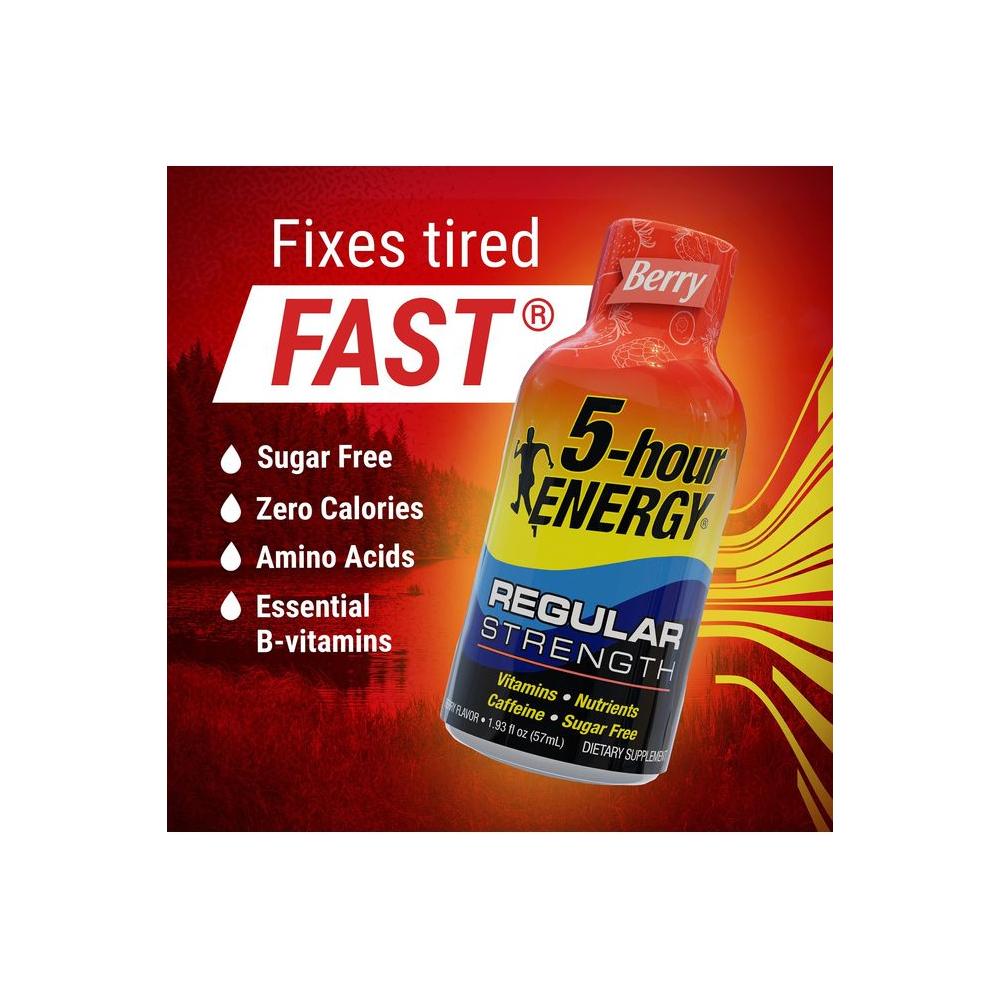 5 - Hour ENERGY Shots Regular Strength | Berry Flavor | 1.93 oz. 30 Count | Sugar Free 4 Calories | Amino Acids and Essential B Vitamins | Dietary Supplement | Feel Alert and Energized - Whlsome - Sports Nutrition