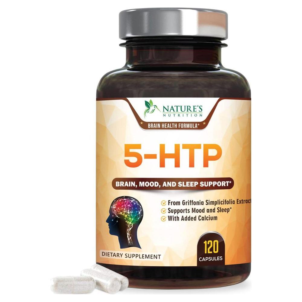 5 - HTP Capsules 200 mg 5HTP Plus Calcium for Calm and Mood Support - Extra Strength 5 HTP - 5 Hydroxytryptophan Supplement - Premium, Natural, Gluten Free, and Non - GMO - 120 Vegetarian Capsules - Whlsome - Vitamins &amp; Supplements