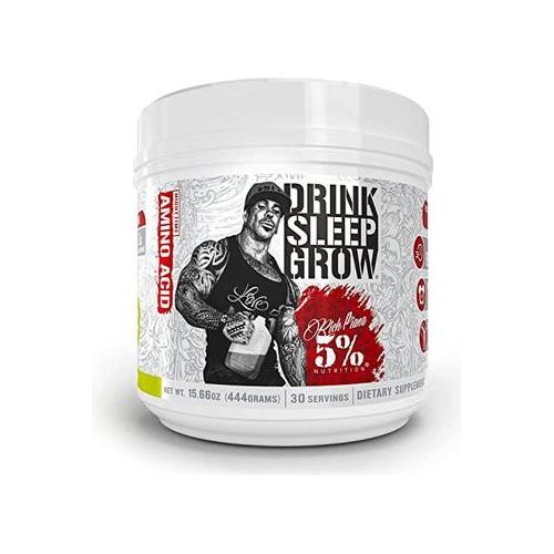 5% Nutrition Rich Piana Drink Sleep Grow | Nighttime Muscle Builder, BCAA Post Workout Recovery Drink Powder | Aminos, EAAs, Glutamine, GABA, Mucuna Pruriens, Joint Support | 15.66 Ounce (Lemon Lime) - Whlsome - Sports Nutrition