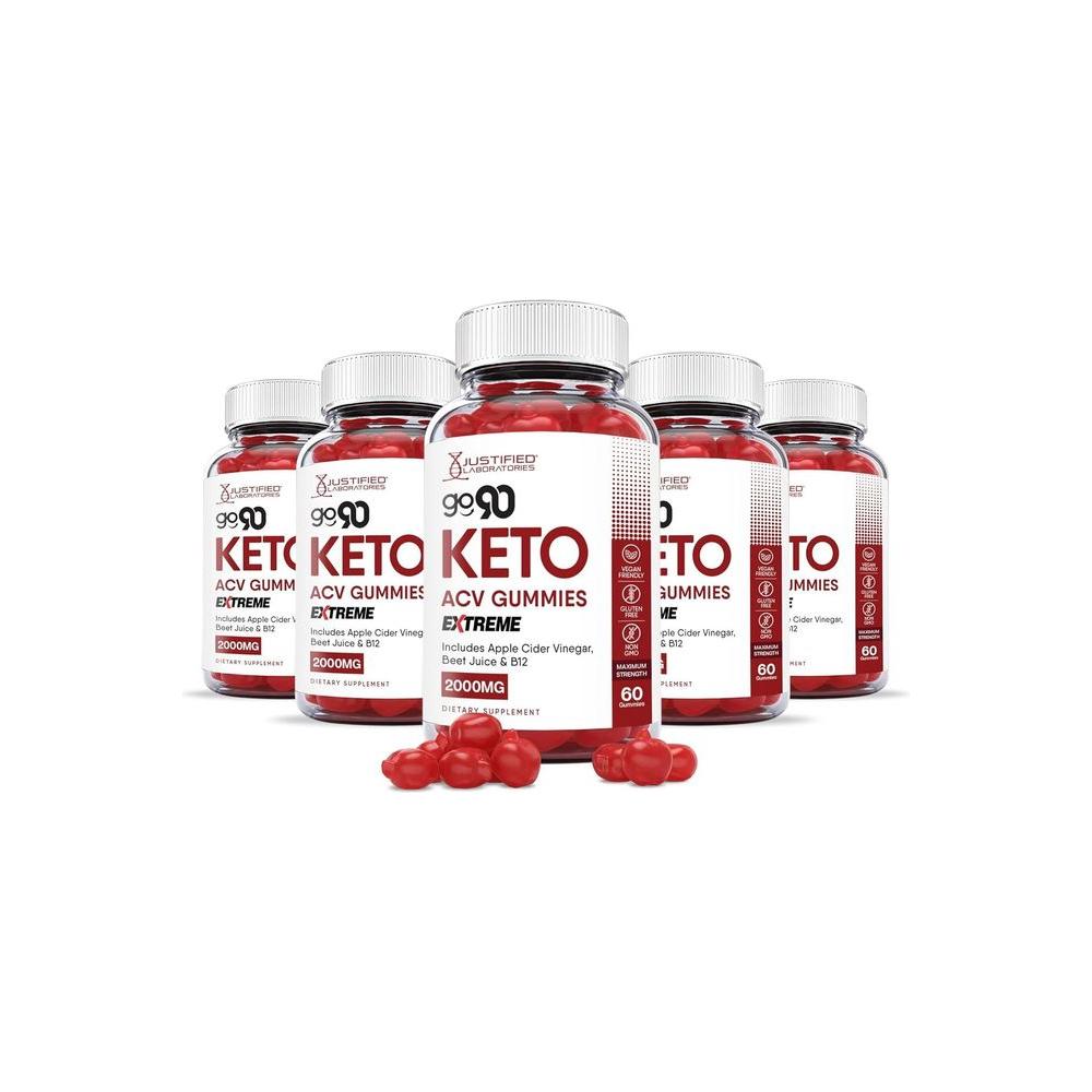 (5 Pack) Go 90 Keto ACV Gummies Extreme Formula 2000MG with Pomegranate Juice Beet Root B12 300 Gummys - Whlsome - Detox & Cleanse