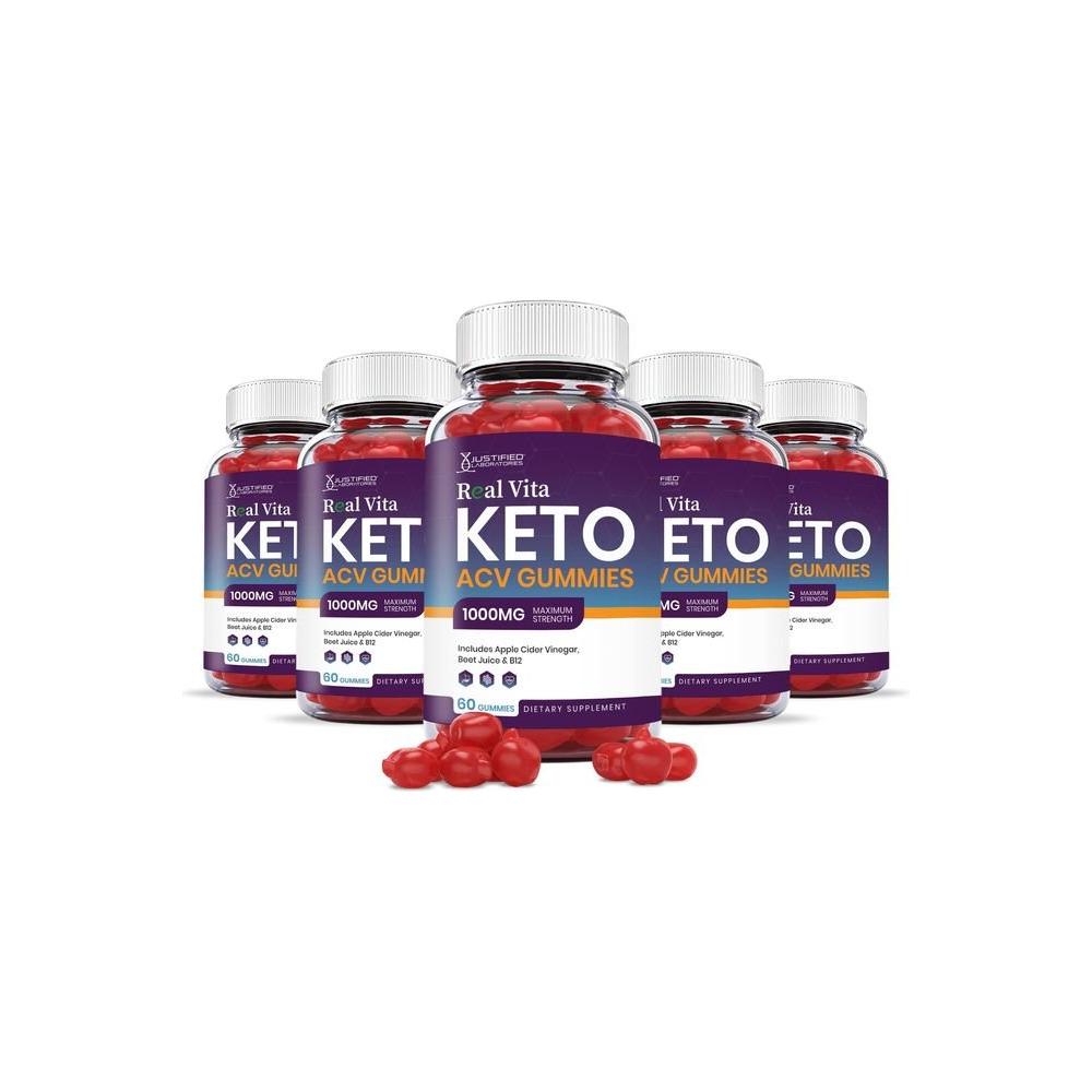 (5 Pack) Real Vita Keto ACV Gummies 1000MG with Pomegranate Juice Beet Root B12 300 Gummys - Whlsome - Detox & Cleanse