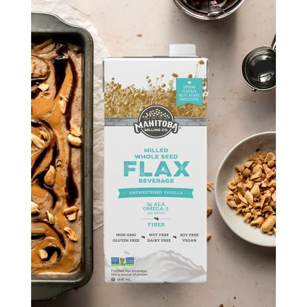 Manitoba Milling Company Flax Milk 32 Ounce 2 pk Unsweetened Original 2pk Unsweetened Vanilla PlantBased NonDairy Milk Alternative with Omega3 4 g Protein Fiber Lignans  Shelf Stable