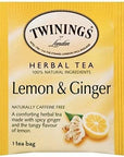 Twinings Lemon  Ginger Individually Wrapped Herbal Tea Bags 25 Count Pack of 1 Spicy Ginger Lemon Peel and Lemongrass with eRaiyan Sticker