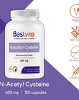 BESTVITE N-Acetyl Cysteine 600mg (NAC) (120 Vegetarian Capsules) - No Stearates - Vegan - No Fillers - No Silica - No Gelatin - Gluten Free - Non GMO