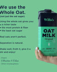 Willas Organic Oat Milk Vegan Plant Based Dairy Free Unsweetened Low Sugar Shelf Stable Milk Whole Grain Oats Non GMO 4g Protein Use as Coffee Creamer or Cereal Milk 3 Pack 32 oz