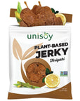 Unisoy Plant Based Jerky  High Protein Plant Based Vegan Jerky Snacks  Sustainable NonGMO Low Sodium Vegan Food with a Classic Jerky Taste  Black Pepper Teriyaki and Hot  Spicy 3Pack