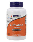 NOW Supplements, L-Proline 500 mg, Collagen Production*, Structural Support*, 120 Veg Capsules