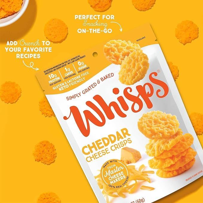 Whisps Cheese Crisps Cheddar Cheese  Protein Chips  Healthy Snacks  Protein Snacks Gluten Free High Protein Low Carb Keto Food 212 Oz 3 Pack