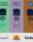 Willas Organic Barista Oat Milk Gluten Free Vegan Foams  Froths For Coffee CreamerMatcha Whole Grain Oats Maple Sugar Vanilla Extract Non GMO 3g Sugar 4g Protein 32 oz 6 Pack