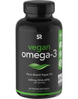 Sports Research Vegan Omega3 Fish Oil from Algae Oil  High Levels DHA  EPA Fatty Acids  NonGMO  Vegan Certified  60 Softgels Carrageenan Free