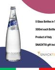 San Benedetto Italian Sparkling Water in Glass Bottles  5 Units of 500ml Pristine Glaciers Water with Snacktix coaster included