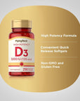 Piping Rock Vitamin D3 5000 IU | 250 Softgels | High Potency Supplement | Non-GMO, Gluten Free