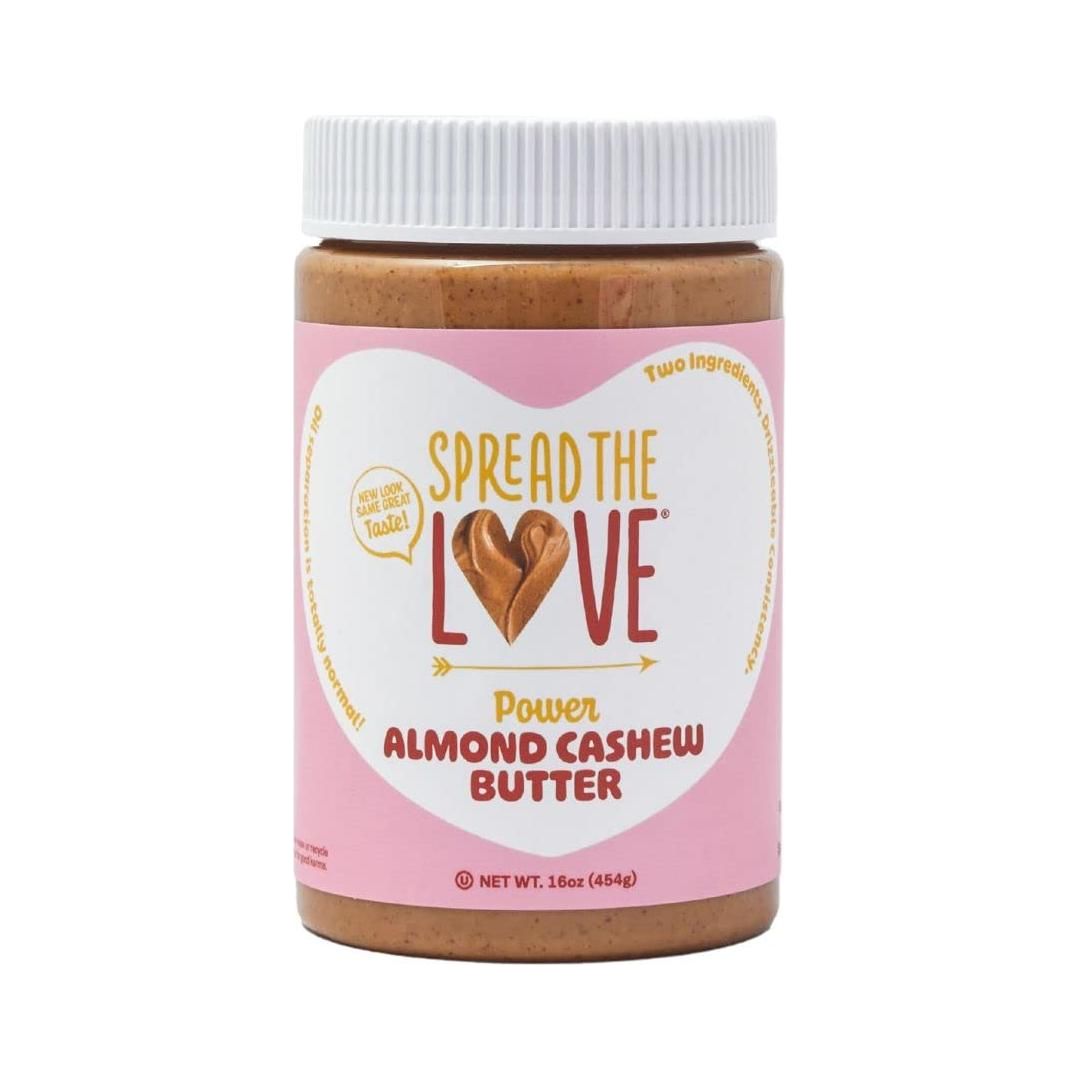 Spread The Love Almond Cashew Power Butter, 16 Ounce (All Natural, Vegan, Gluten-free, No salt, No sugar, No palm-oil, No-GMOs) (1-Pack)