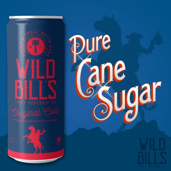 Wild Bills Original Cola Soda Classic Craft Soda Pop Soft Drinks Sodas Made with Pure Cane Sugar Caffeine Free NO High Fructose Corn Syrup Gluten Free Vegan Low Sodium 12 Oz 12 Pack