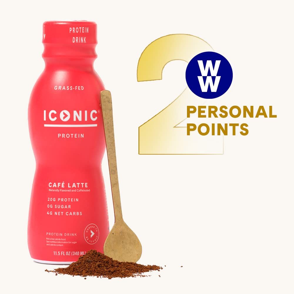 Iconic Protein Drinks Café Latte 12 Pack  Sugar Free  Low Carb  20g Protein  100mg Caffeine  Lactose Free Gluten Free  Keto Friendly Protein Coffee