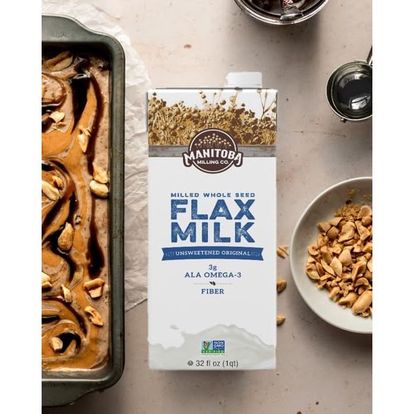 Manitoba Milling Company Unsweetened Flax Milk 32 Ounce Unsweetened Original 4pk PlantBased NonDairy Milk Alternative with Omega3 4 g Protein Fiber Lignans  Shelf Stable