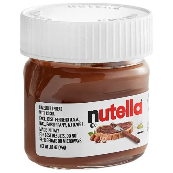 Mini Nutella Glass Jars Chocolate Hazelnut Spread 088 Oz 7 Units Weekly Pack  7 Mini Spoons Atrevo Bundle Pack