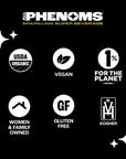 All Phenoms Energy Sparkling Organic Prebiotic  Probiotic Drink  Adaptogen Mushroom Blend 350mg Lions Mane 75mg Green Tea Caffeine 135mg LTheanine Vitamins B  Citrus Ginger 12 Pack