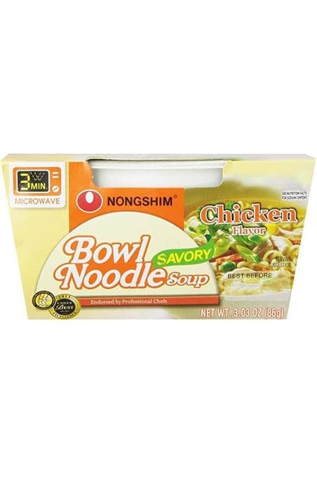 Nongshim Savory Chicken Noodle Soup Instant Ramen, 12 Pack, Microwaveable Bowl Soup Mix, Korean Ramyun with Cabbage &amp; Carrots, Sabor a Pollo