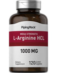 Piping Rock L-Arginine HCl 1000 mg | 120 Caplets | Mega Strength Supplement | Vegetarian, Non-GMO, Gluten Free