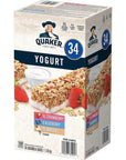 Quaker Yogurt Granola Bars, 34-count Breakfast Bar Variety pack, Strawberry, Blueberry and Vanilla.