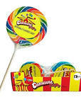 Giant 425 oz Carnival Lollipop with multi swirl colors with carnival pop label  12 Count Display Box