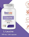 BESTVITE L-Leucine 500mg per Capsule - 240 Vegetarian Capsules