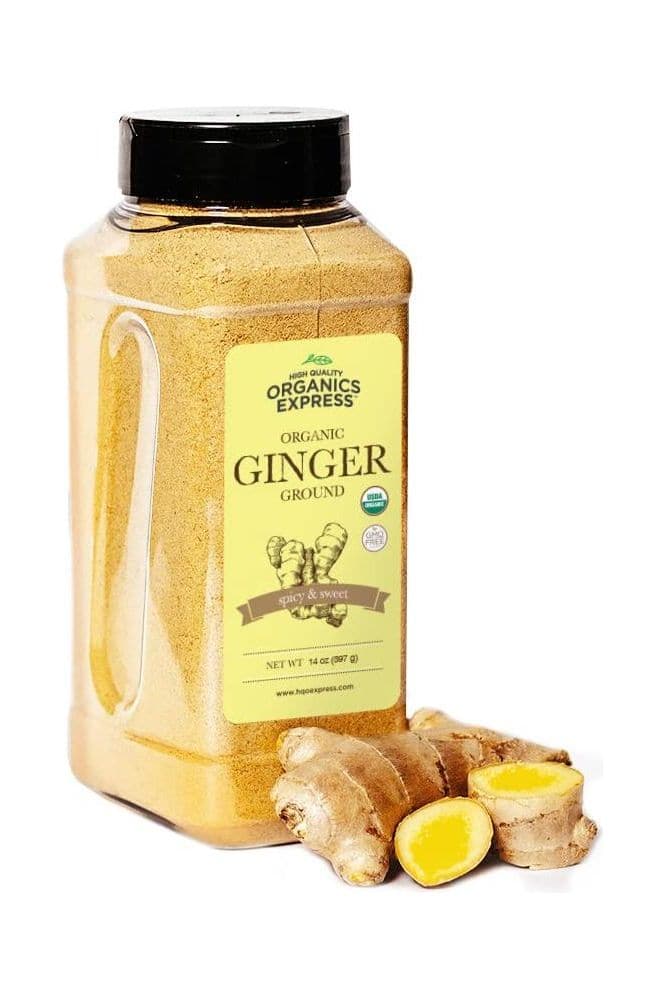 HQOExpress Organic Ground Ginger - Non GMO, Kosher, USDA Certified Organic Ginger Powder - Hot and Spicy Aromatic Seasoning for Baking, Rubs, Marinades and Smoothies, 14 oz. Chef Jar