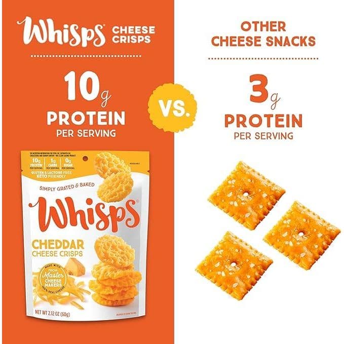 Whisps Cheese Crisps Cheddar Cheese  Protein Chips  Healthy Snacks  Protein Snacks Gluten Free High Protein Low Carb Keto Food 212 Oz 4 Pack