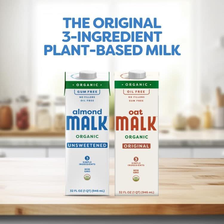 Malk Organic Unsweetened Almond Milk  32 fl oz  6 pack  Non GMO Whole 30 approved Dairy Free Vegan Plant Based