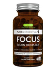 Pure and Essential Focus Comprehensive Nootropic, 200mg Caffeine, L-Theanine, Taurine, L-Tyrosine, B-Vitamins, Non-GMO, Brain Booster and Cognitive Performance, Fast Acting & Non Jittery, 60 Capsules