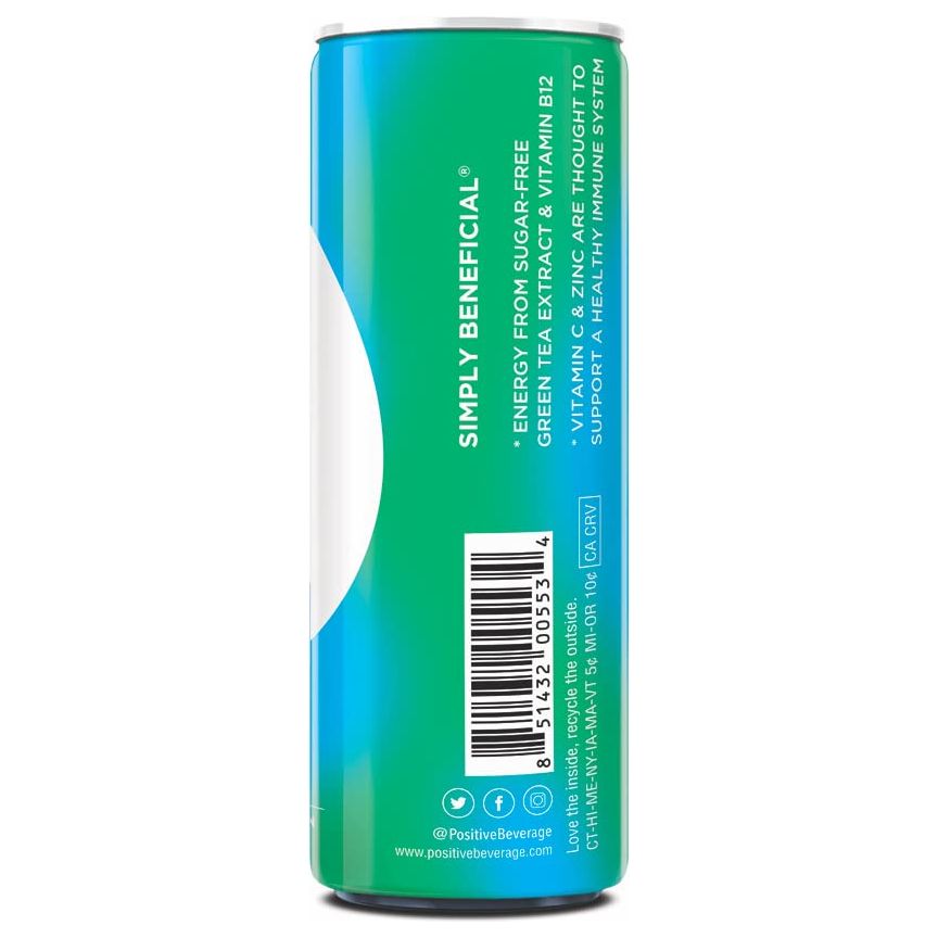 Positive Energy Beverage Tropical Bliss  12oz Can Pack of 12  Zero Sugar Energy Drink Supports Immunity and Hydration