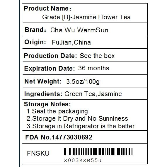 Cha Wu B Jasmine Flower Green Tea35oz100gChinese Loose Leaf Tea