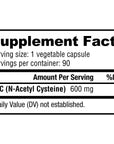 NutraBio N-Acetyl Cysteine Supplement (NAC) - 90 Capsules, 600mg Each - Powerful Anti-Oxidant - Immune Support - Boost Glutathione