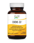 Dim D by Pure Essence - Natural Supplement for Estrogen Balance, Hormonal Acne, and Menopause Support with Vitamin D3, Calcium, Green Tea & Lycopene - 30 Capsules