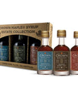 Crown Maple Artisan Trio Collection in Petite 50ML 17 Fl Oz Window Box featuring Bourbon Barrel Aged Madagascar Vanilla Infused and Cinnamon Infused Organic Maple Syrup