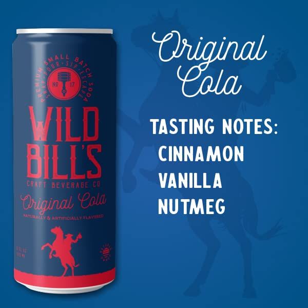 Wild Bills Original Cola Soda Classic Craft Soda Pop Soft Drinks Sodas Made with Pure Cane Sugar Caffeine Free NO High Fructose Corn Syrup Gluten Free Vegan Low Sodium 12 Oz 12 Pack